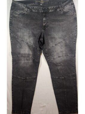 Love & Legend Black Acid Wash Moto Skinny Jeans Plus Size 24 Panelled‎ Denim